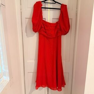 Monique Lhuillier Red Draped Midi Dress